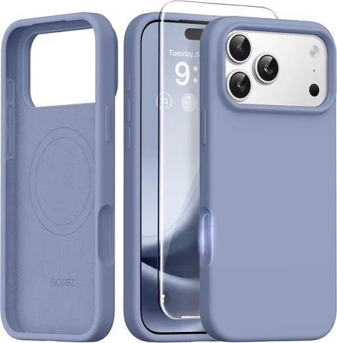 Miniatura 66 de GONEZ Funda de silicona para iPhone 14 Pro Max, compatible con MagSafe, con protector de pantalla + protector de lente de cámara, silicona líquida a