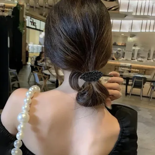 Miniatura 4 de 8 ligas para el pelo con perlas negras con cuentas elásticas de moda, coleteros elásticos para coleta de caballo con cuentas, elegantes y elegantes