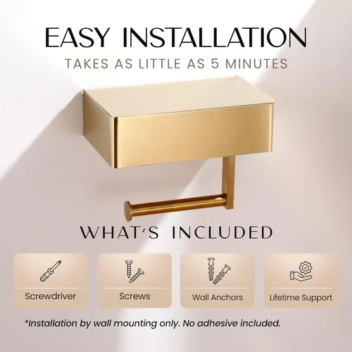 Miniatura 5 de Day Moon™ - Soporte de papel higiénico dorado cepillado con estante, soporte para toallitas para baño, dispensador de toallitas desechables, soporte