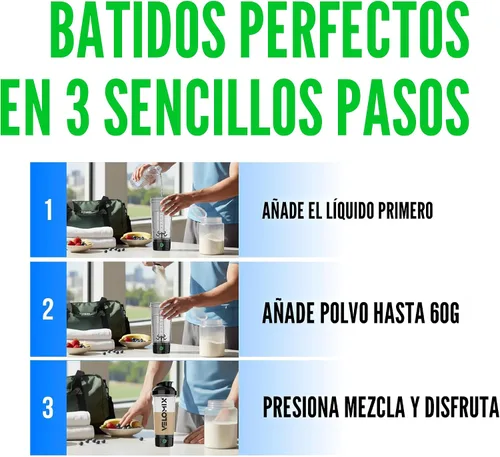 Miniatura 7 de VELOMIX Botella agitadora de proteínas eléctrica - 24 oz Recargable USB-C Vasos agitadores a prueba de fugas para batidos de proteínas