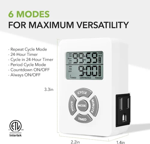 Miniatura 2 de BN-LINK Temporizador de enchufe digital con ciclo de repetición por intervalos para interiores, temporizador de enchufe programable de 24 horas