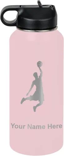 Miniatura 41 de LaserGram Botella de agua personalizada, hombre haciendo slam dunk de baloncesto, de acero inoxidable, de doble pared con aislamiento al vacío