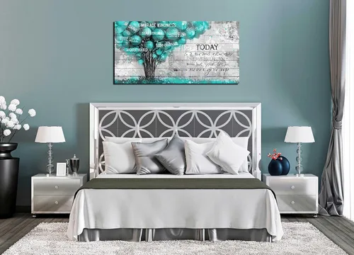 Miniatura 5 de Decoración de Pared Verde Azulado para Oficina - Citas Inspiradoras Arte de Pared de Árbol - Arte de Pared en Lienzo Grande Decoración Verde Azulado