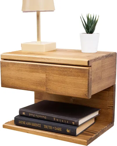 Miniatura 6 de Mesita de noche flotante lateral o mesa auxiliar con cajón de almacenamiento, estante de noche de madera, mesa flotante hecha a mano, estante
