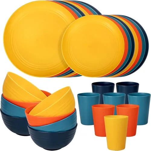 Miniatura 17 de Supernal Juego de vajilla de paja de trigo de 32 piezas, juegos de vajilla irrompible para 8, vajilla reutilizable, juego de platos para 8, platos