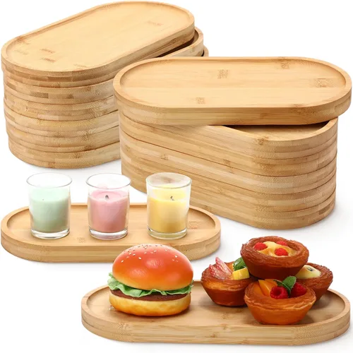 Miniatura 8 de Geetery 12 bandejas de madera para servir de 10 y 12 pulgadas, platos ovalados de madera para servir queso, platos llanos a granel para postres