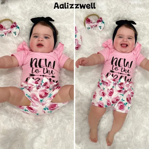 Miniatura 15 de Aalizzwell Conjunto de pantalones cortos para bebé recién nacido para el verano