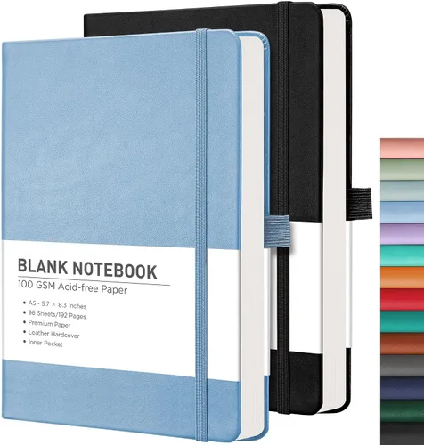 Miniatura 30 de RETTACY Cuaderno rayado, 2 paquetes, 192 páginas numeradas por paquete, tamaño A5 mediano (5.7 x 8.3 pulgadas), para hombres y mujeres, escritura