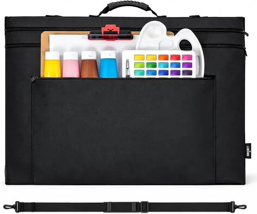 Miniatura 11 de JJRING 18x24 Bolsa de Portafolio de Arte - Estuche de Almacenamiento Grande con Asa y Correa de Hombro Ajustable, Carpeta de Portafolio para Obras