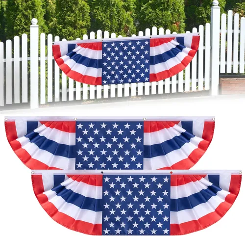 Miniatura 9 de 6 banderas patrióticas plisadas de Estados Unidos – 3 x 1.5 pies, bandera de Estados Unidos, bandera patriótica de banderines con estrellas y rayas