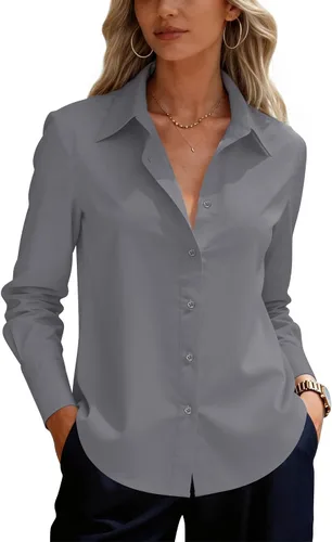 Miniatura 15 de siliteelon Camisas de vestir con botones para mujer, camisas de vestir de manga larga para mujer, camisas de trabajo de algodón de ajuste regular