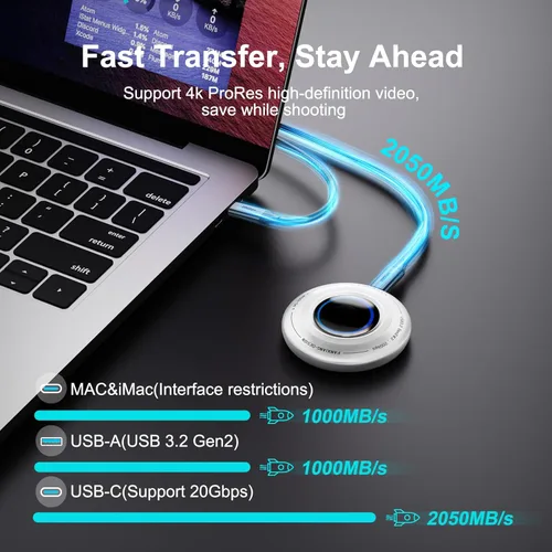 Miniatura 3 de FP108 SSD portátil magnético de 500 GB, unidades de estado sólido externas con PD-100W y 2050MB/s USB-C 3.2 Gen 2x2, reproducción mientras se carga