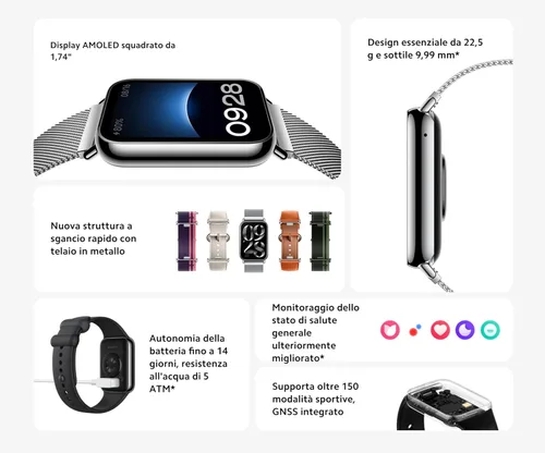 Miniatura 2 de Xiaomi Smart Band 8 Pro Fitness Tracker, pantalla AMOLED de 1.74 pulgadas, batería de hasta 20 días, 5 ATM, seguimiento de SpO2, monitoreo del sueño