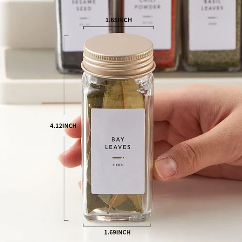Miniatura 2 de 36 piezas de tarros para especias con etiqueta - Tarros de especias de vidrio con tapas de metal dorado, tapas de pimentero, embudo, pluma de tiza