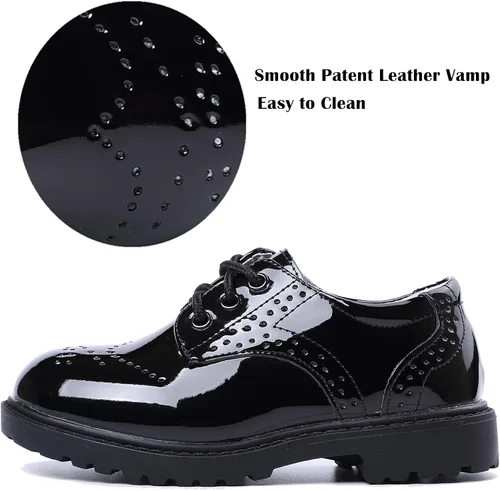 Miniatura 3 de DADAWEN Zapatos de uniforme escolar con cordones para niños y niñas, cómodos zapatos de vestir Oxford (bebéniño pequeñoniño grande)
