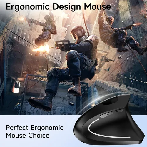 Miniatura 3 de Ratón inalámbrico vertical ergonómico, elegante, recargable, 2.4G, ratón óptico inalámbrico con receptor USB, 800/1200/1600 DPI, 5 botones para Negro