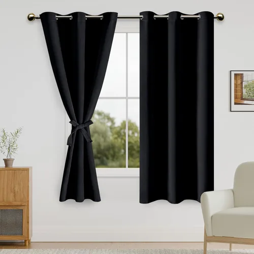 Miniatura 2 de DWCN Cortinas Opacas Negras para Dormitorio Cosidas con Alzapaños - Cortinas de Ventana con Ojales de Aislamiento Térmico que Bloquean la Luz