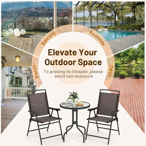Miniatura 9 de Giantex Juego de comedor de patio con 2 sillas plegables de patio, mesa redonda al aire libre y sillas para jardín, piscina, patio trasero, mesa