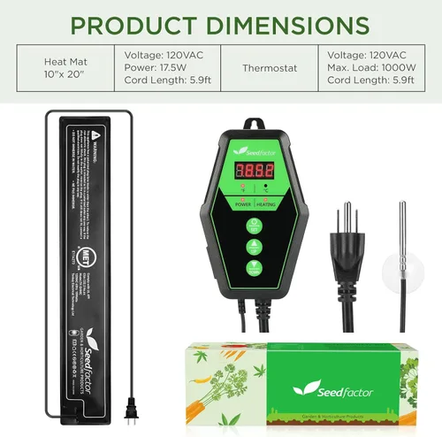 Miniatura 2 de Juego combinado de tapete térmico de plántulas y termostato digital con certificación MET de 3.5 x 21 pulgadas