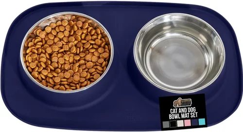 Miniatura 14 de GORILLA GRIP Juego de Estera de Alimentación, Patente Pendiente 100% Impermeable de Silicona Libre de BPA, Cuencos de Acero Inoxidable para Gatos