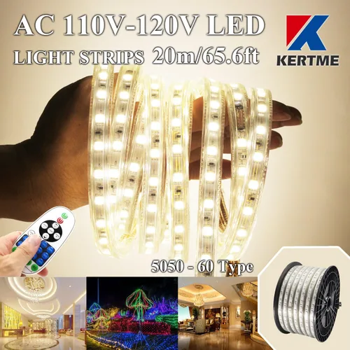 Miniatura 31 de Tira de luces LED tipo 5050-60 CA de 110-120 V, flexible, impermeable, regulable, multimodos de luz LED + control remoto de 23 teclas para 2-Blanco