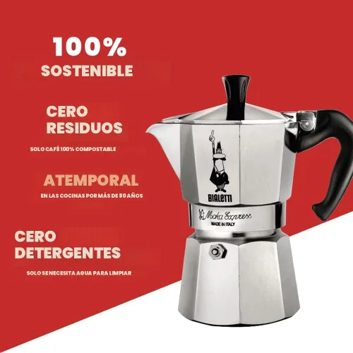 Miniatura 7 de Bialetti Moka Express Cafetera de espresso con filtro sobre mesada, Plateado