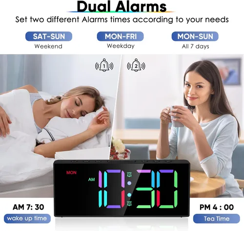 Miniatura 2 de Tetino Reloj despertador fuerte para durmientes pesados, relojes digitales con brillo de volumen ajustable, repetición, respaldo de batería
