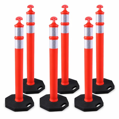 Miniatura 10 de BESEA 6 Pack 36" Traffic Delineator Cones with Water-Fillable Base, Orange Reflective Safety Delineator Posts for Construction, Parking Lots, Road