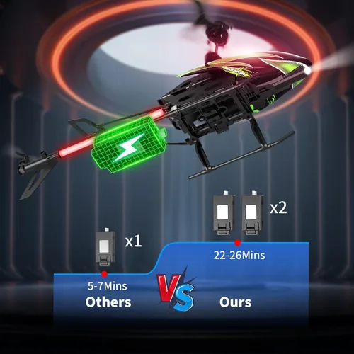 Miniatura 4 de Dwi Dowellin Helicóptero a control remoto, juguete de helicóptero para niños con 26 minutos de vuelo (2 baterías), 8 modos de luz, fácil control