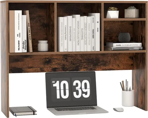 Miniatura 16 de LDAILY Desktop Bookshelf, 2-Tier Office Desk Shelf Organizer Desk Hutch with 4 Shelves, 37’’L Wood Storage Rack Display Shelf for Computer Desk