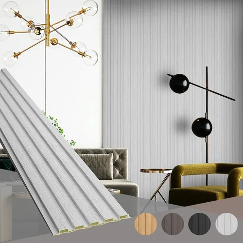 Miniatura 23 de OUZUGIE WPC Paneles de Pared de Lata Acústica, Paquete de 8 Paneles de Pared 3D de 96 x 6 Pulgadas para Decoración de Paredes Interiores, Sala