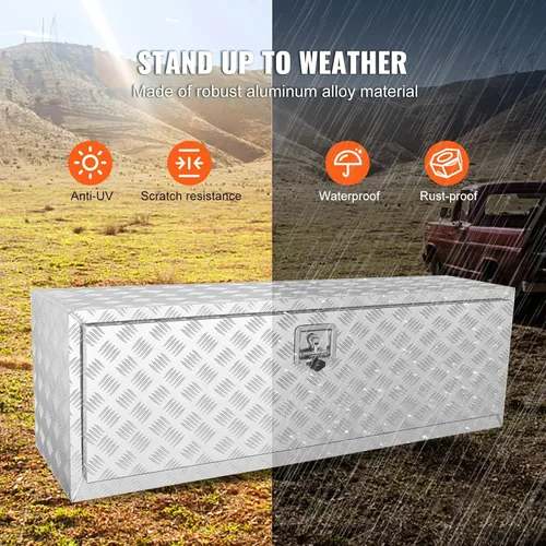 Miniatura 4 de VEVOR Caja para Camión Underbody, Caja de Almacenamiento para Pickup de 48"×17"×18", Caja de Herramientas de Placa de Diamante de Aluminio Plateado