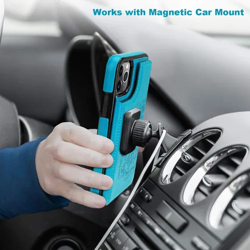 Miniatura 4 de Vaburs Funda para iPhone 11 Pro Max con tarjetero y diseño de mandala en relieve, piel sintética de alta calidad, doble botones magnéticos, a prueba