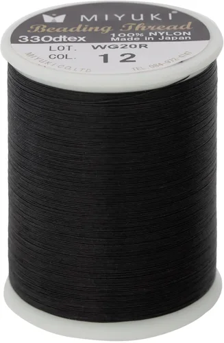 Miniatura 32 de Hilo para abalorios Miyuki – Hilo de nylon previamente encerado para proyectos de enhebrado, carrete de 50 m/55 yardas, color marrón, diámetro