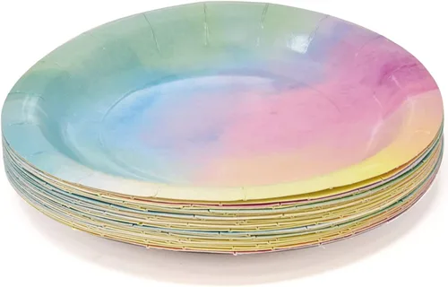 Miniatura 2 de Juego de suministros de fiesta de arcoíris pastel que sirve 24 platos, servilletas, tazas, vajilla de acuarela, decoración de cumpleaños, baby
