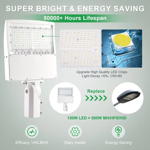 Miniatura 3 de Luces LED de estacionamiento de 480 V, 150 W, 21000 lm 5000 K, luz de calle LED blanca (equivalente a 450 W MH/HPS), iluminación de carretera