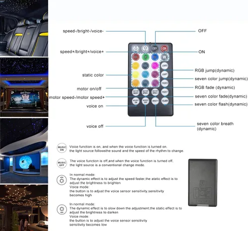 Miniatura 4 de Kit de luces de techo de estrella de fibra óptica parpadeante de 10 W con control Bluetooth de Azimom, luces de interior para automóvil y hogar, 450