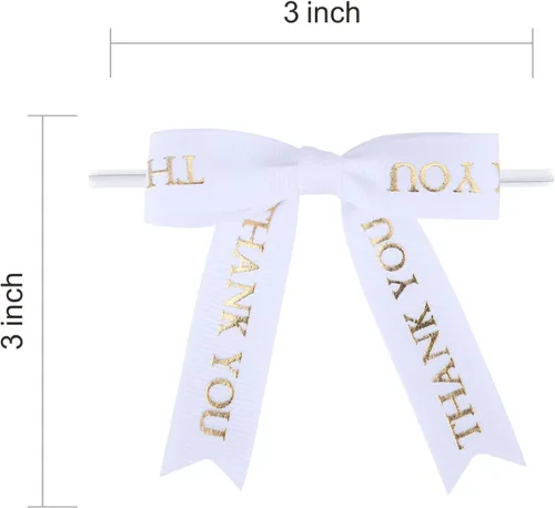 Miniatura 2 de Meseey 30 lazos de cinta con estampado dorado de agradecimiento de 2.5 pulgadas, lazos pequeños para envolver regalos Blanco