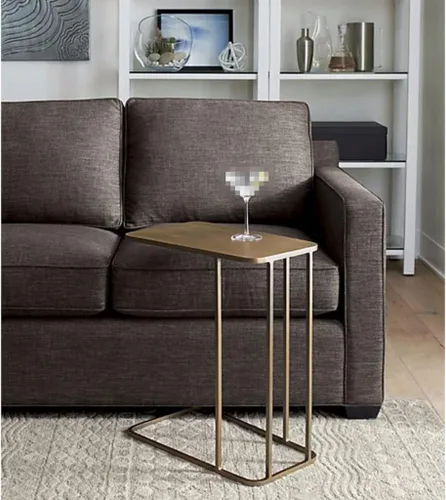 Miniatura 4 de Mesa de Centro - Mesa auxiliar pequeña en forma de C, delgada y estrecha, mesa auxiliar moderna de metal y aperitivos para espacios pequeños, sofá