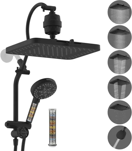Miniatura 16 de Hibbent Combo de Cabezal de Ducha de Lluvia con Doble Filtro de 5 Chorros, Cabezal de Ducha de Alta Presión de 13'' con Ducha de Mano de 10 Modos