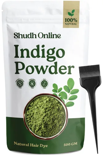 Polvo índigo orgánico para el cabello (17 oz - 500g) Tinte para el cabello índigo puro Neela Powder, Indigofera Tinctoria Herbs - Colorea tu cabello