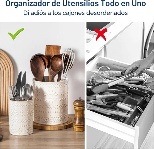Miniatura 3 de LOVECASA Soporte para utensilios, de cerámica de 7.2 pulgadas + 5.4 pulgadas para encimera, utensilios de cocina grandes para encimera de cocina