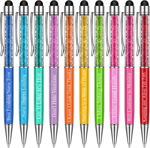 BBTO 10 bolígrafos para enfermera, tinta negra, divertidos regalos de agradecimiento de enfermería, bolígrafos para hacer clic en la pantalla,