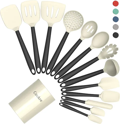 Miniatura 11 de Coukre Juego de utensilios de cocina de silicona con soporte, resistentes al calor, herramientas de cocina de grado alimenticio, espátula, cuchara