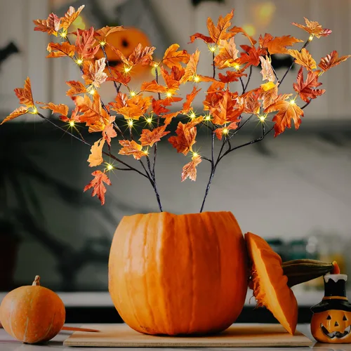 Miniatura 9 de LIGHTSHARE 2 piezas de 4 pies 144 LED (72 LED cada uno) árbol de arce iluminado artificial blanco cálido para Halloween, decoración de otoño