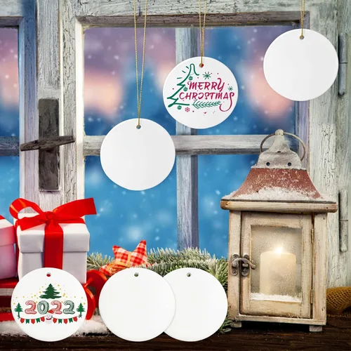 Miniatura 4 de Adornos de cerámica para sublimación, 25 unidades de discos redondos de porcelana blanca a granel para impresión de prensa térmica, regalo Blanco