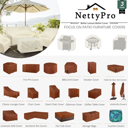 Miniatura 7 de NettyPro Funda rectangular impermeable para mesa de centro de patio, 36 x 20 x 18 pulgadas, para muebles de exterior, rectangular, color marrón