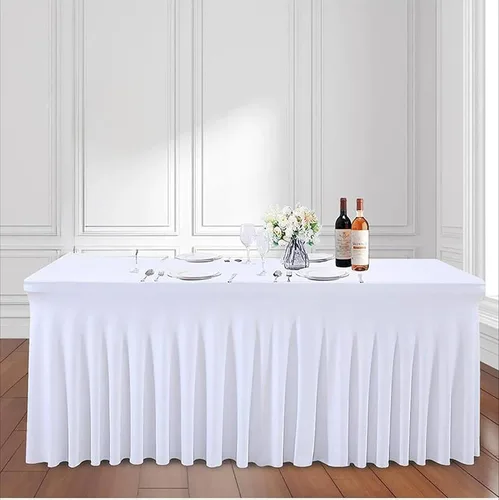 Miniatura 6 de TC27 - Mantel rectangular ajustable de elastano de 4 pies con falda plisada, sin arrugas, mantel rectangular para fiestas, bodas, banquetes