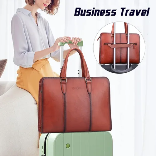Miniatura 5 de Banuce Full Grains - Maletín de cuero italiano para mujer, bolsos y monederos de 14 pulgadas, bolsas de negocios para laptop, bolsa de trabajo
