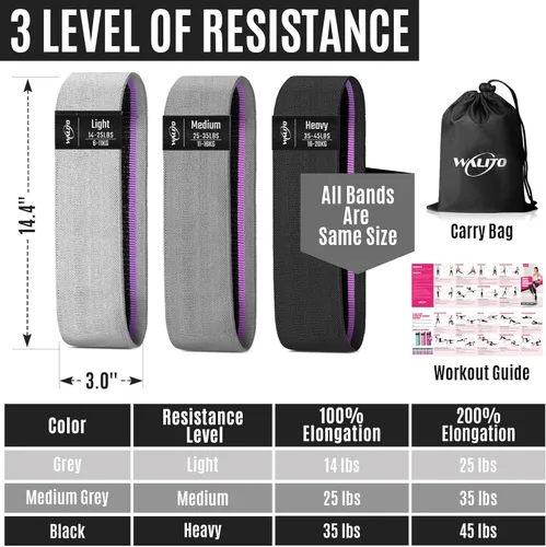 Miniatura 2 de WALITO Bandas de Resistencia para Entrenamiento, Bandas de Ejercicio de Tela para Piernas y Glúteos, Bandas de Entrenamiento para Mujeres y Hombres